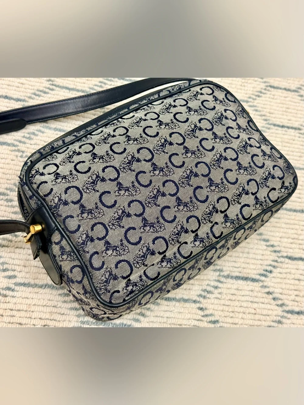 CELINE Vintage 80’s Navy C Sulky Canvas Monogram Carriage Adjust. Crossbody